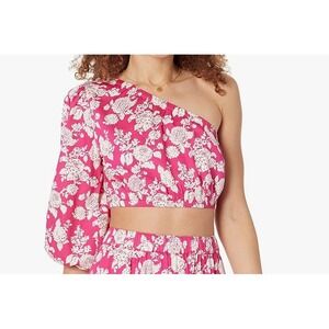 Women's "The Drop" Pink Floral One‎ Shoulder Crop Top, Puff - Size Medium -NWT